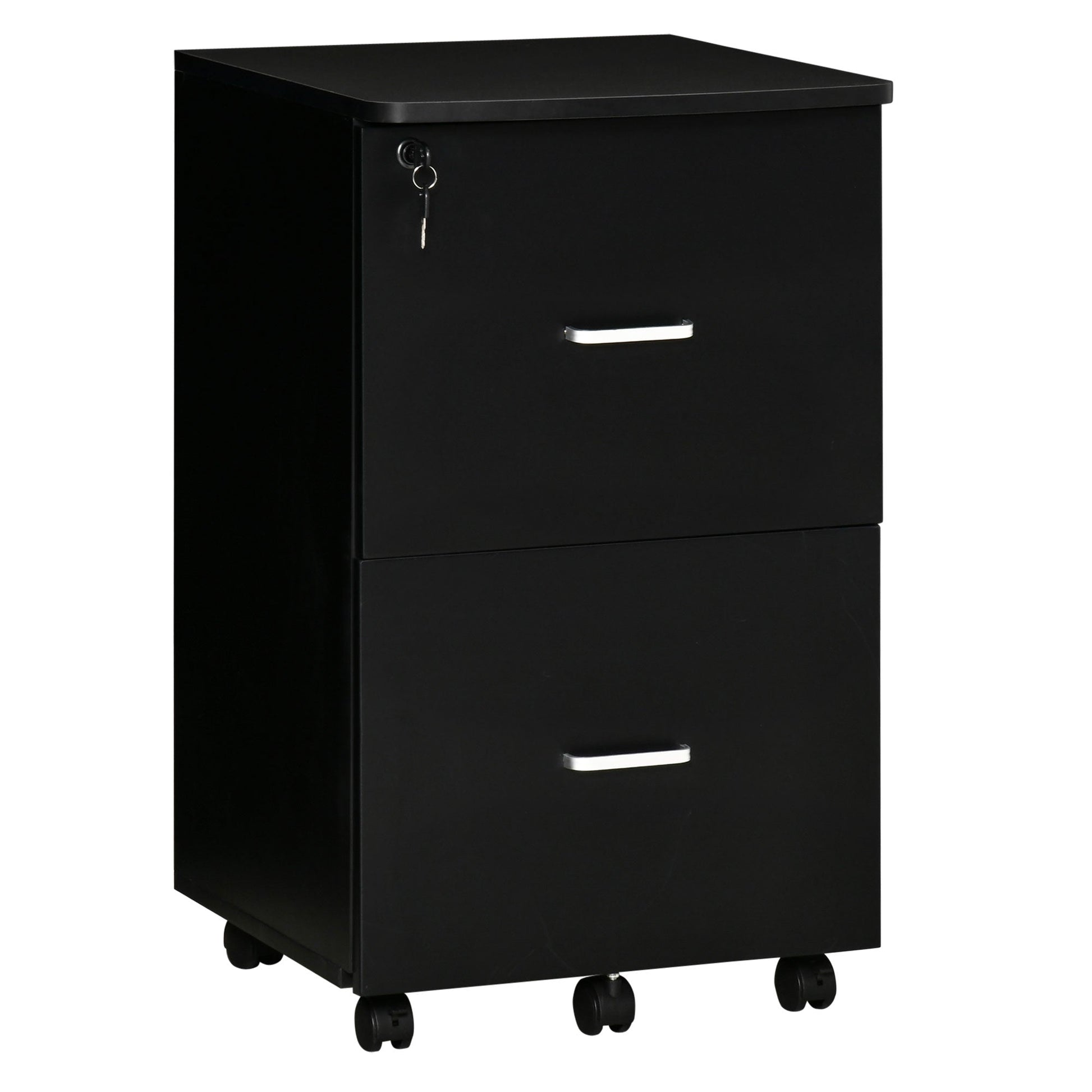 2 Drawer Mobile File Cabinet with Lock, Wood Office Filing Cabinet with Locking Wheels for Letter and A4 Size, Black Office Cabinets & Cupboards Black  at Gallery Canada