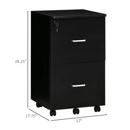 2 Drawer Mobile File Cabinet with Lock, Wood Office Filing Cabinet with Locking Wheels for Letter and A4 Size, Black Office Cabinets & Cupboards   at Gallery Canada