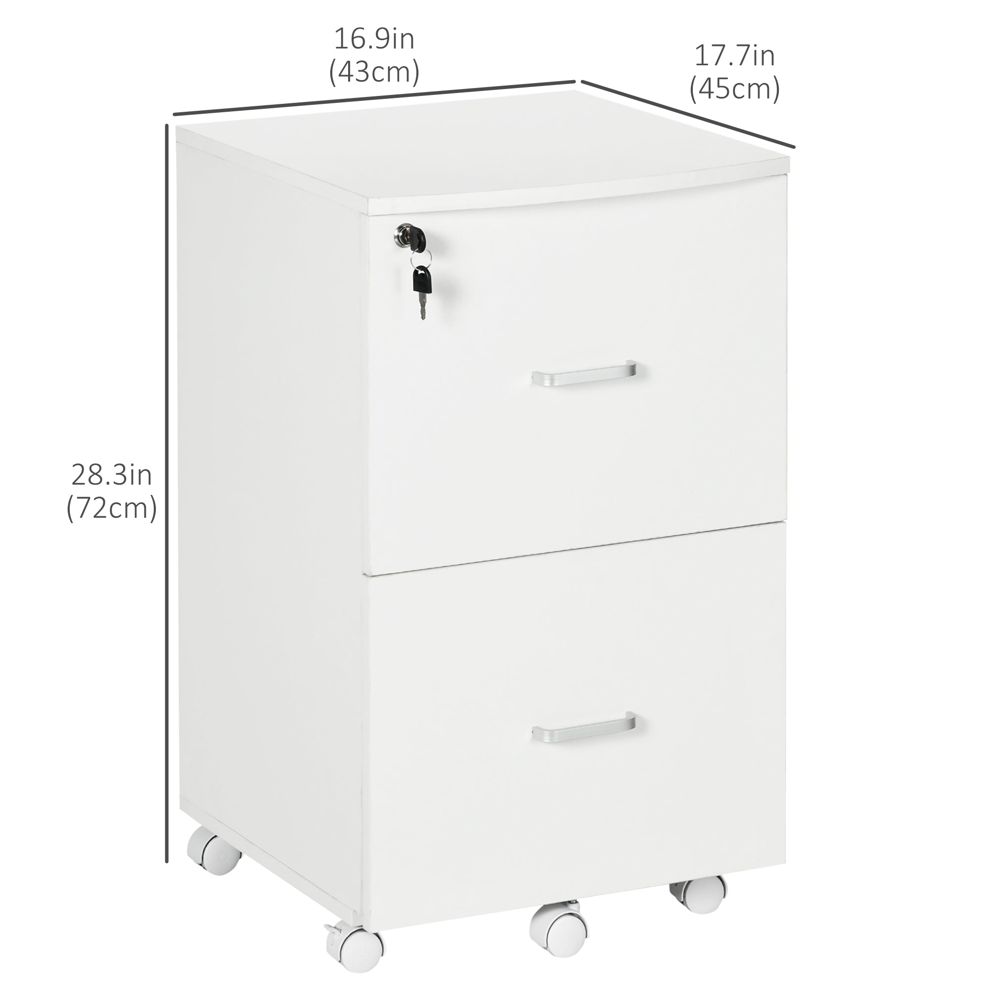 2 Drawer Mobile File Cabinet with Lock, Wood Office Filing Cabinet with Locking Wheels for Letter and A4 Size, White Office Cabinets & Cupboards   at Gallery Canada