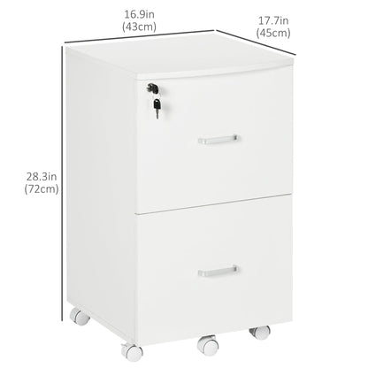 2 Drawer Mobile File Cabinet with Lock, Wood Office Filing Cabinet with Locking Wheels for Letter and A4 Size, White Office Cabinets & Cupboards   at Gallery Canada