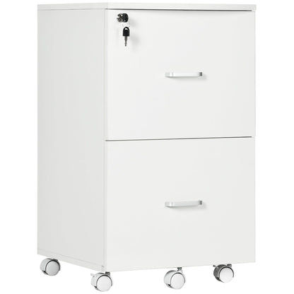 2 Drawer Mobile File Cabinet with Lock, Wood Office Filing Cabinet with Locking Wheels for Letter and A4 Size, White Office Cabinets & Cupboards White  at Gallery Canada