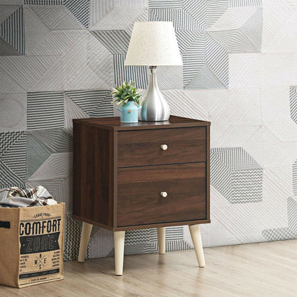 2-Drawer Nightstand Beside End Side Table with Rubber Legs, Brown Nightstands   at Gallery Canada