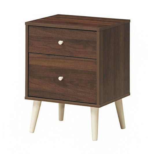 2-Drawer Nightstand Beside End Side Table with Rubber Legs, Brown Nightstands   at Gallery Canada