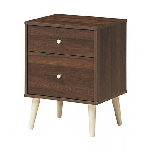 2-Drawer Nightstand Beside End Side Table with Rubber Legs, Brown