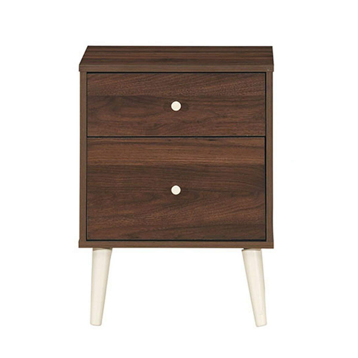 2-Drawer Nightstand Beside End Side Table with Rubber Legs, Brown Nightstands   at Gallery Canada