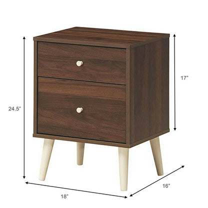 2-Drawer Nightstand Beside End Side Table with Rubber Legs, Brown Nightstands   at Gallery Canada