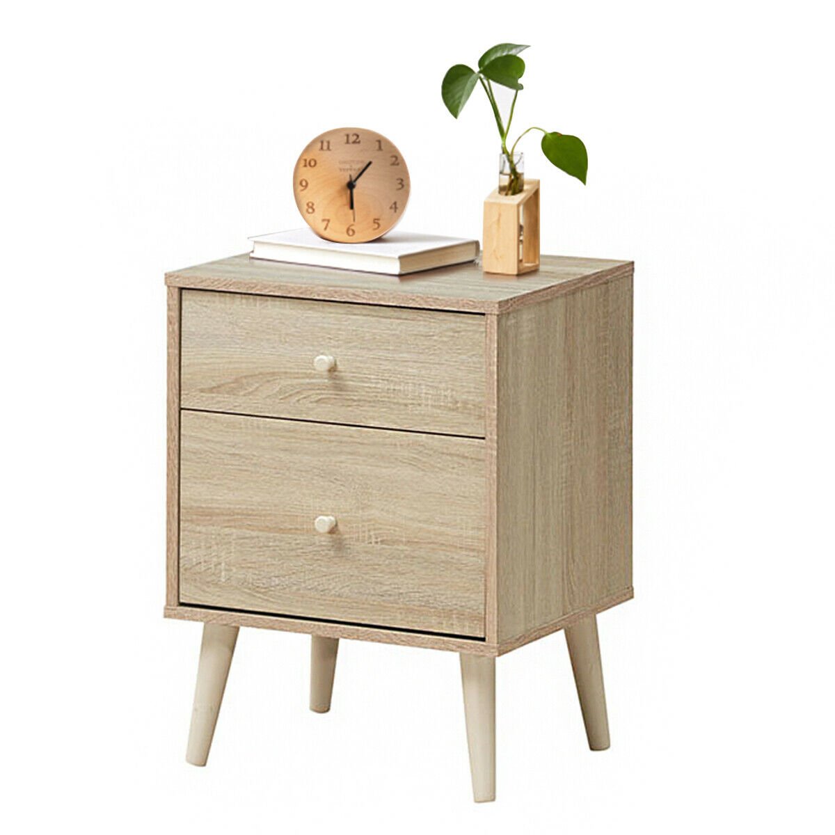 2-Drawer Nightstand Beside End Side Table with Rubber Legs, Natural Nightstands   at Gallery Canada