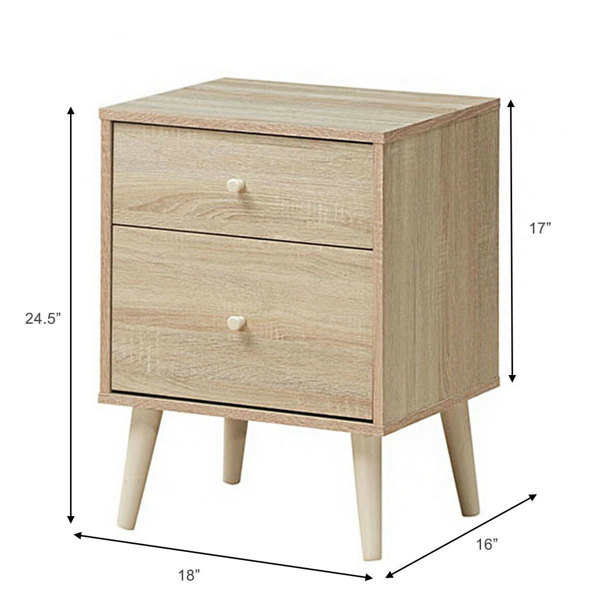 2-Drawer Nightstand Beside End Side Table with Rubber Legs, Natural Nightstands   at Gallery Canada