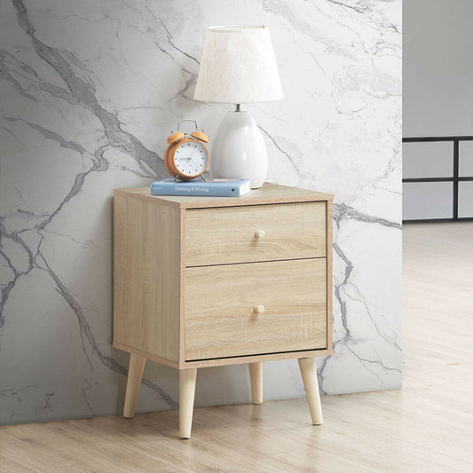 2-Drawer Nightstand Beside End Side Table with Rubber Legs, Natural Nightstands   at Gallery Canada