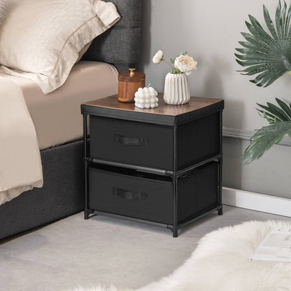 2-Drawer Nightstand with Removable Fabric Bins and Pull Handles, Black Nightstands   at Gallery Canada