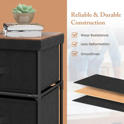 2-Drawer Nightstand with Removable Fabric Bins and Pull Handles, Black Nightstands   at Gallery Canada