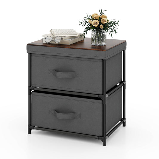 2-Drawer Nightstand with Removable Fabric Bins and Pull Handles, Gray Nightstands   at Gallery Canada