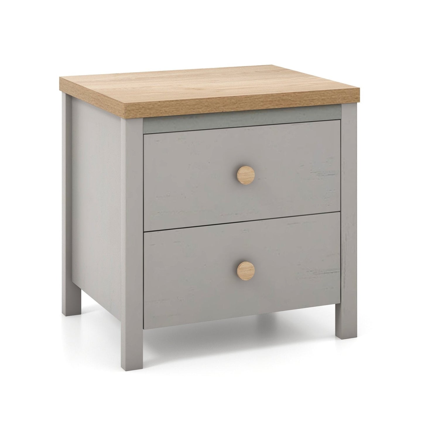 2-Drawer Nightstand with Rubber Wood Legs, Gray Nightstands   at Gallery Canada