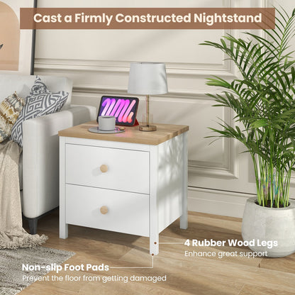 2-Drawer Nightstand with Rubber Wood Legs, White Nightstands   at Gallery Canada