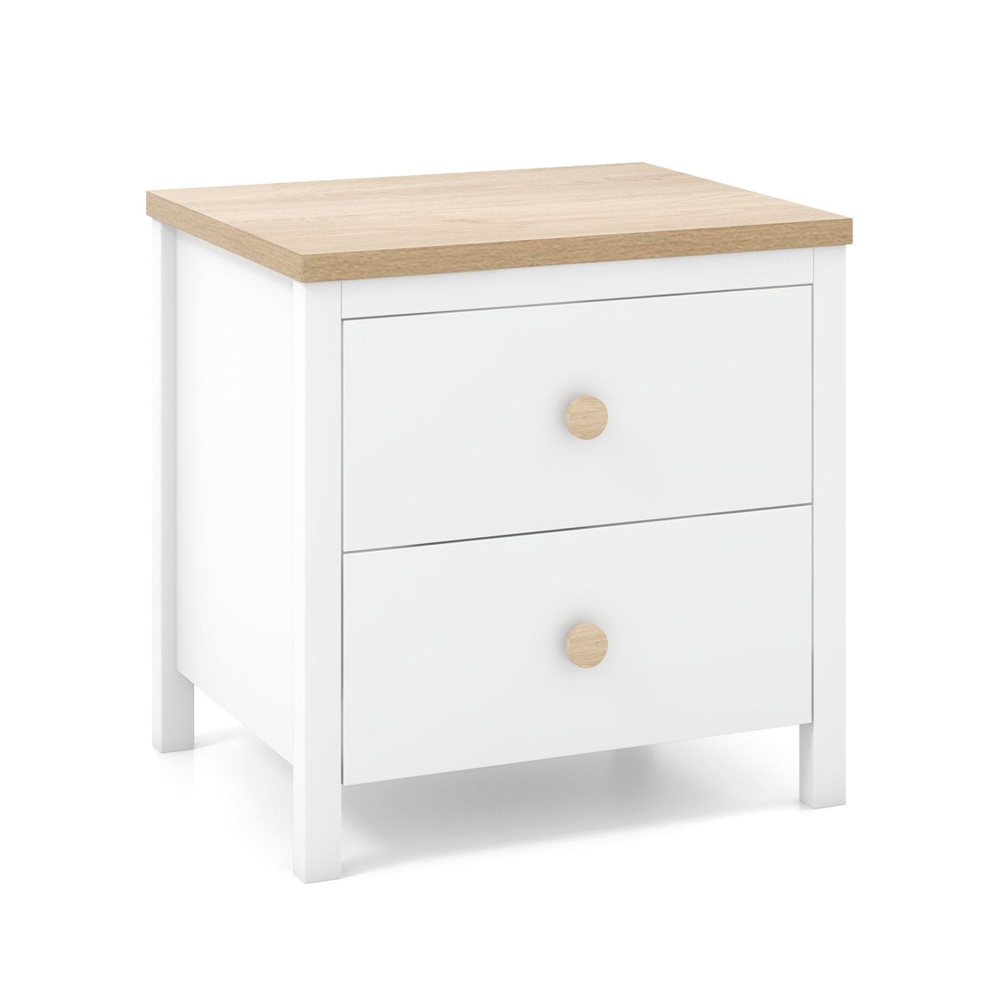 2-Drawer Nightstand with Rubber Wood Legs, White Nightstands   at Gallery Canada