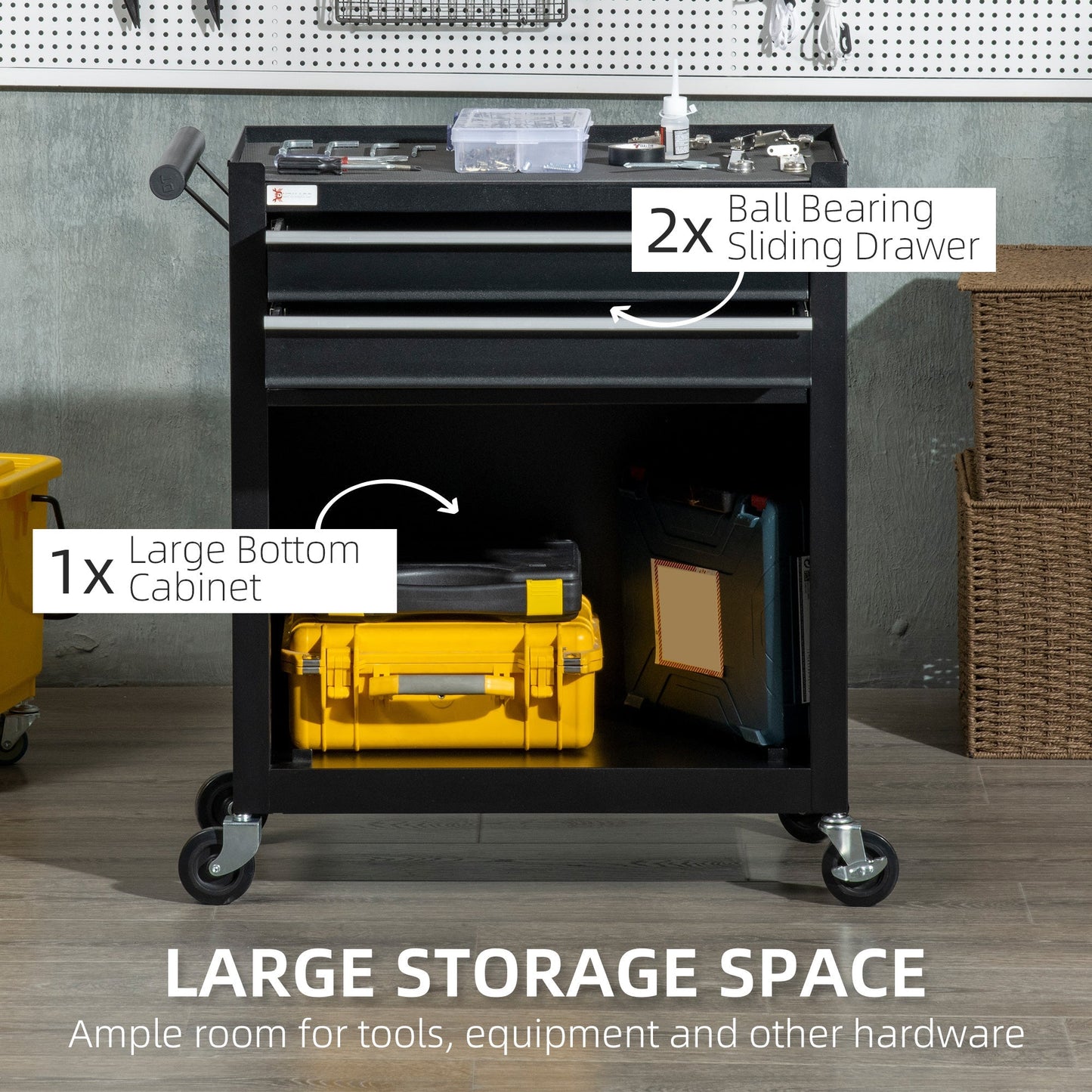 2-Drawer Rolling Tool Chest on Wheels, Metal Tool Cabinet for Warehouse, Workshop and Garage, Black Tool Organizers   at Gallery Canada