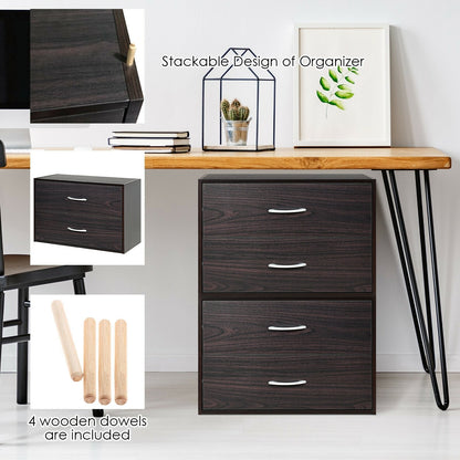 2-Drawer Stackable Horizontal Storage Cabinet Dresser Chest with Handles, Dark Brown Cabinets & Chests   at Gallery Canada