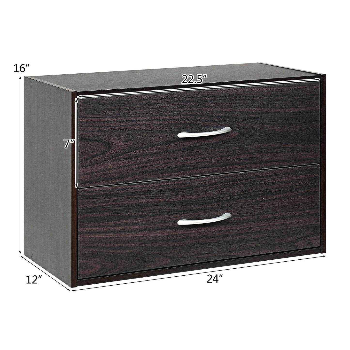 2-Drawer Stackable Horizontal Storage Cabinet Dresser Chest with Handles, Dark Brown Cabinets & Chests   at Gallery Canada