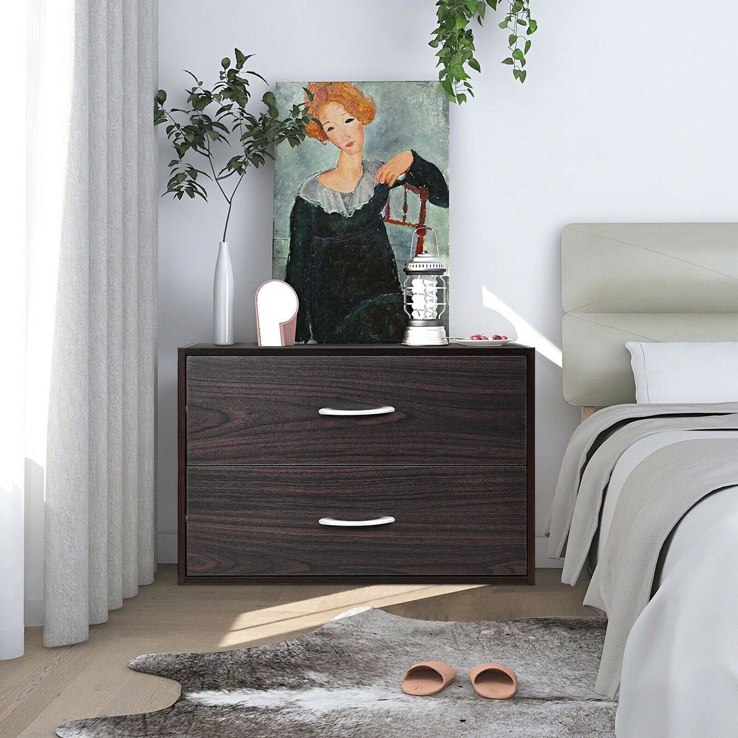 2-Drawer Stackable Horizontal Storage Cabinet Dresser Chest with Handles, Dark Brown Cabinets & Chests   at Gallery Canada