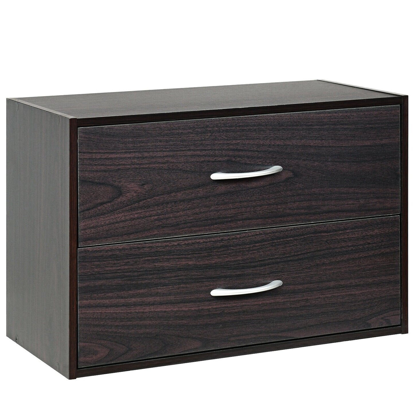 2-Drawer Stackable Horizontal Storage Cabinet Dresser Chest with Handles, Dark Brown Cabinets & Chests   at Gallery Canada