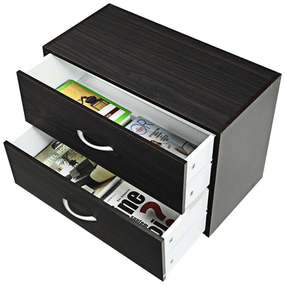 2-Drawer Stackable Horizontal Storage Cabinet Dresser Chest with Handles, Dark Brown Cabinets & Chests   at Gallery Canada