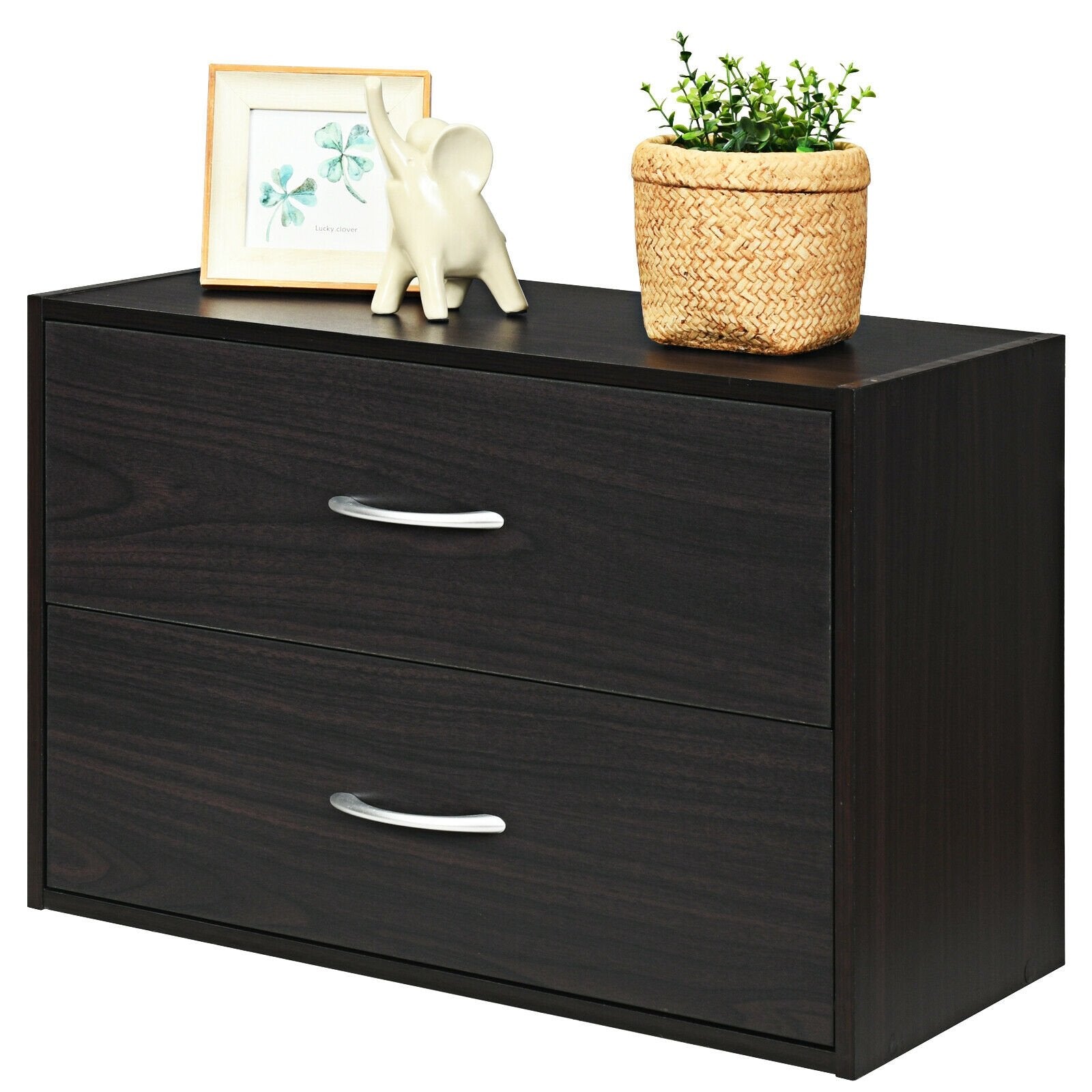 2-Drawer Stackable Horizontal Storage Cabinet Dresser Chest with Handles, Dark Brown Cabinets & Chests   at Gallery Canada