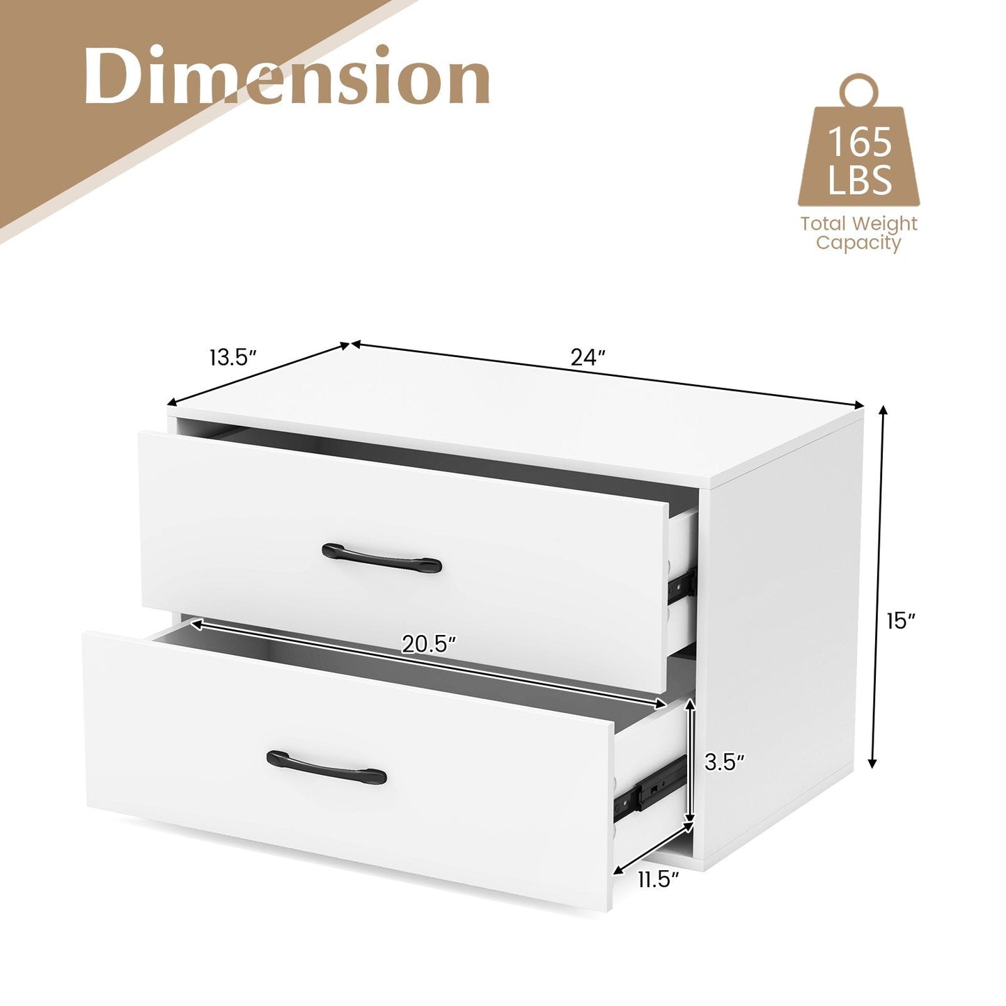 2-Drawer Stackable Horizontal Storage Cabinet Dresser Chest with Handles, White Cabinets & Chests   at Gallery Canada