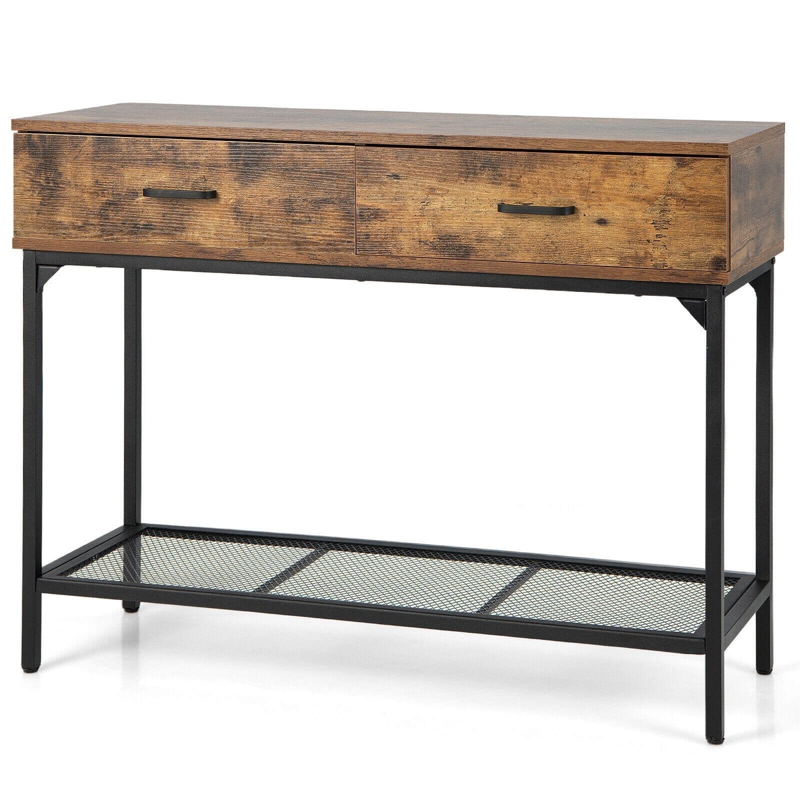 2 Drawers Industrial Console Table with Steel Frame for Small Space, Rustic Brown Console Tables   at Gallery Canada