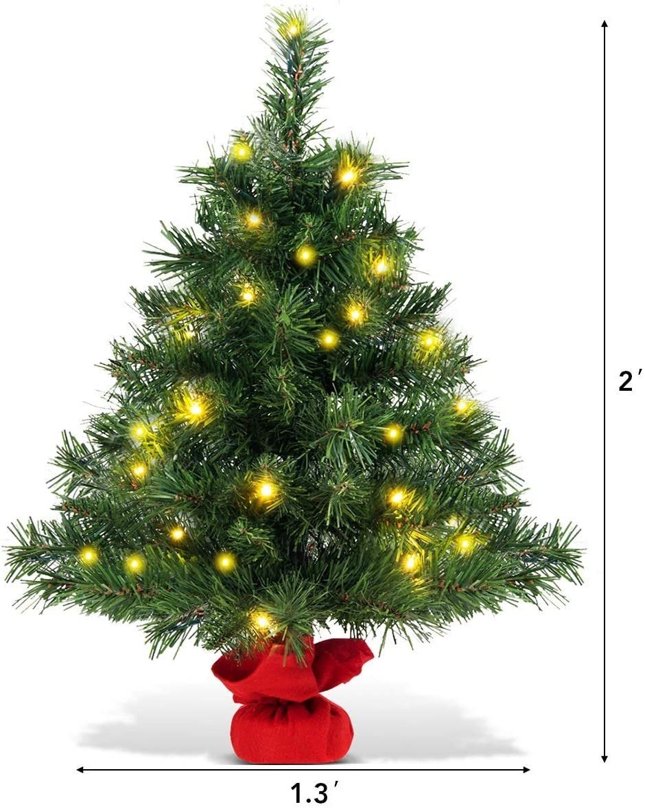 2 Feet Tabletop Fir Artifical Christmas Tree with LED Lights, Green Christmas Tree   at Gallery Canada