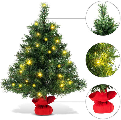 2 Feet Tabletop Fir Artifical Christmas Tree with LED Lights, Green Christmas Tree   at Gallery Canada