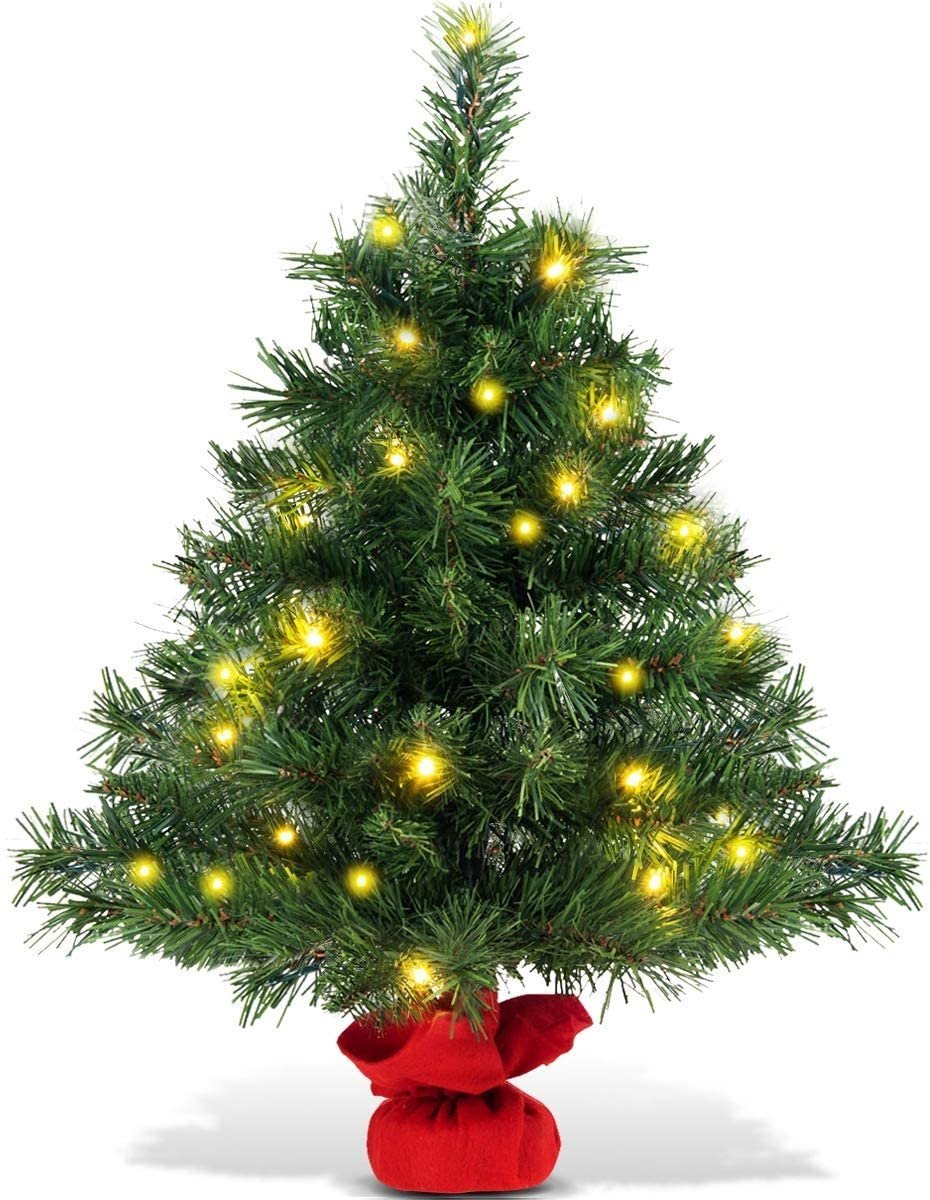 2 Feet Tabletop Fir Artifical Christmas Tree with LED Lights, Green Christmas Tree   at Gallery Canada