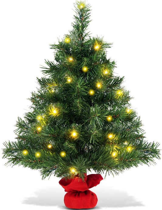 2 Feet Tabletop Fir Artifical Christmas Tree with LED Lights, Green Christmas Tree   at Gallery Canada