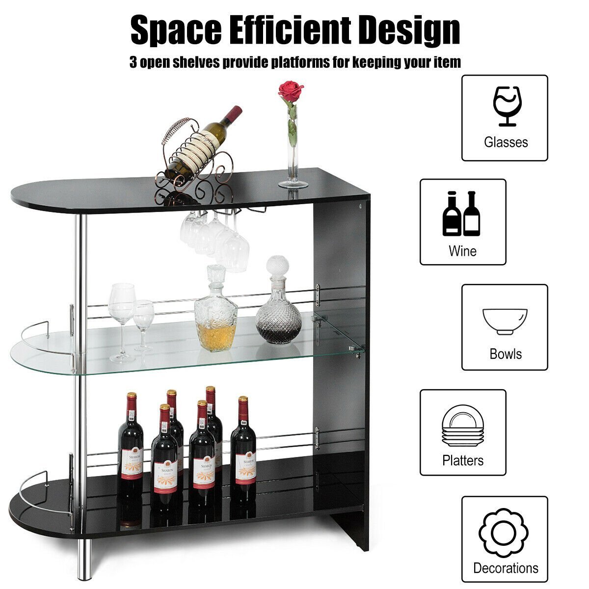 2-holder Bar Table with Tempered Glass Shelf, Black Bar Tables   at Gallery Canada