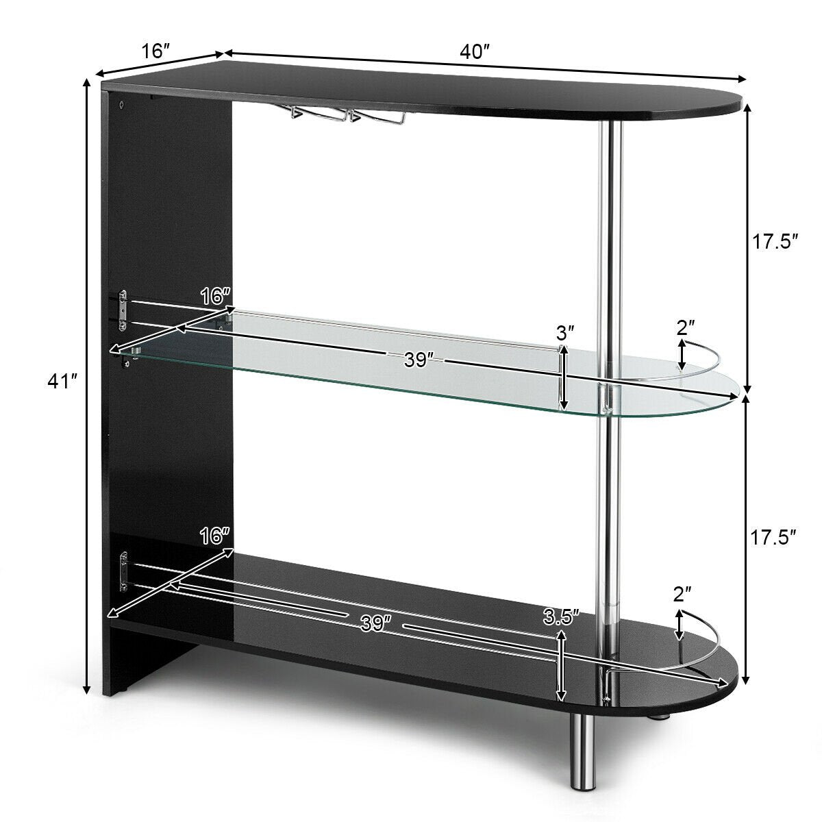 2-holder Bar Table with Tempered Glass Shelf, Black Bar Tables   at Gallery Canada