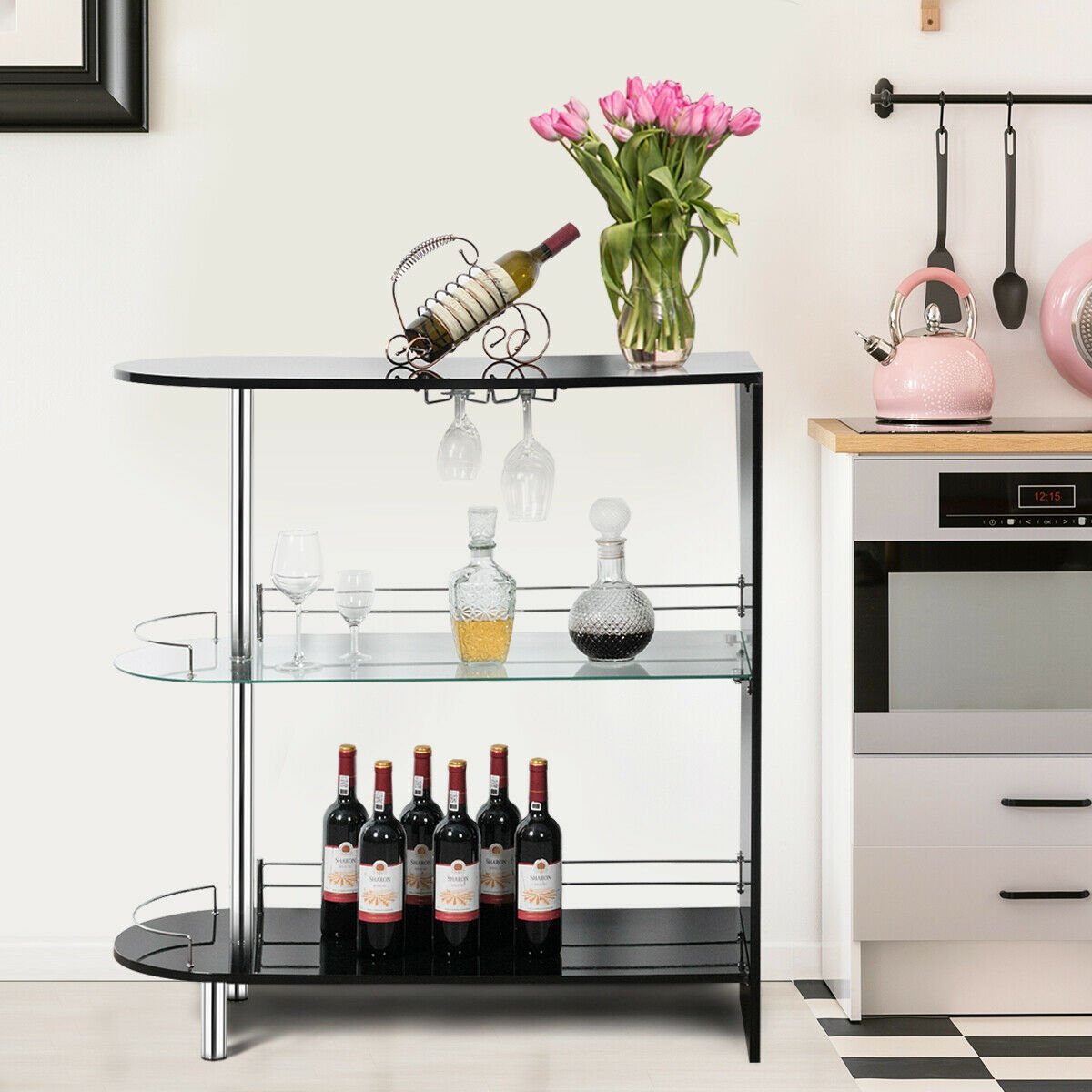 2-holder Bar Table with Tempered Glass Shelf, Black Bar Tables   at Gallery Canada