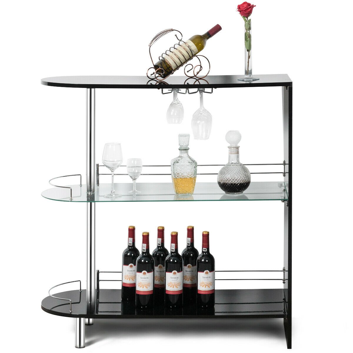 2-holder Bar Table with Tempered Glass Shelf, Black Bar Tables   at Gallery Canada