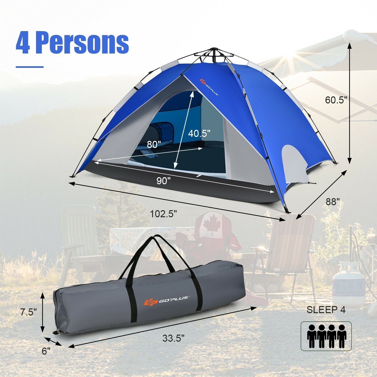 2-in-1 4 Person Instant Pop-up Waterproof Camping Tent, Blue Tents   at Gallery Canada