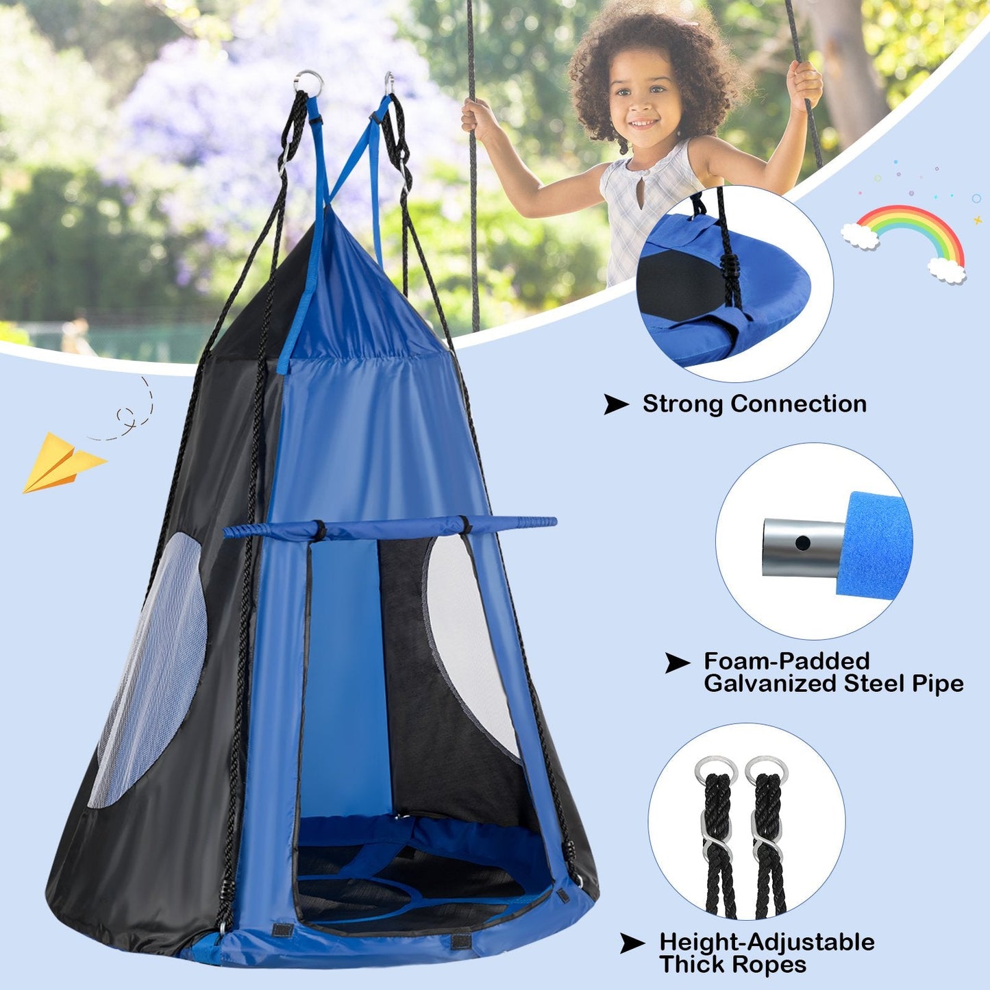 2-in-1 40 Inch Kids Hanging Chair Detachable Swing Tent Set, Blue Swing & Playsets   at Gallery Canada