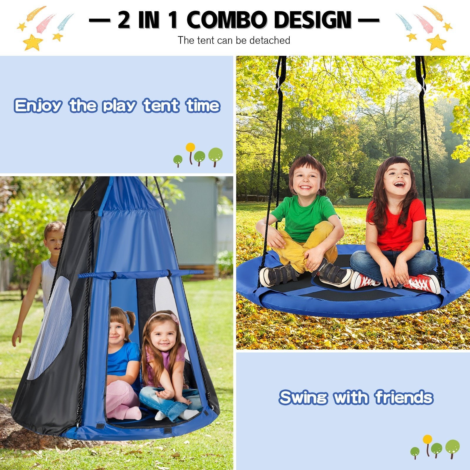 2-in-1 40 Inch Kids Hanging Chair Detachable Swing Tent Set, Blue Swing & Playsets   at Gallery Canada