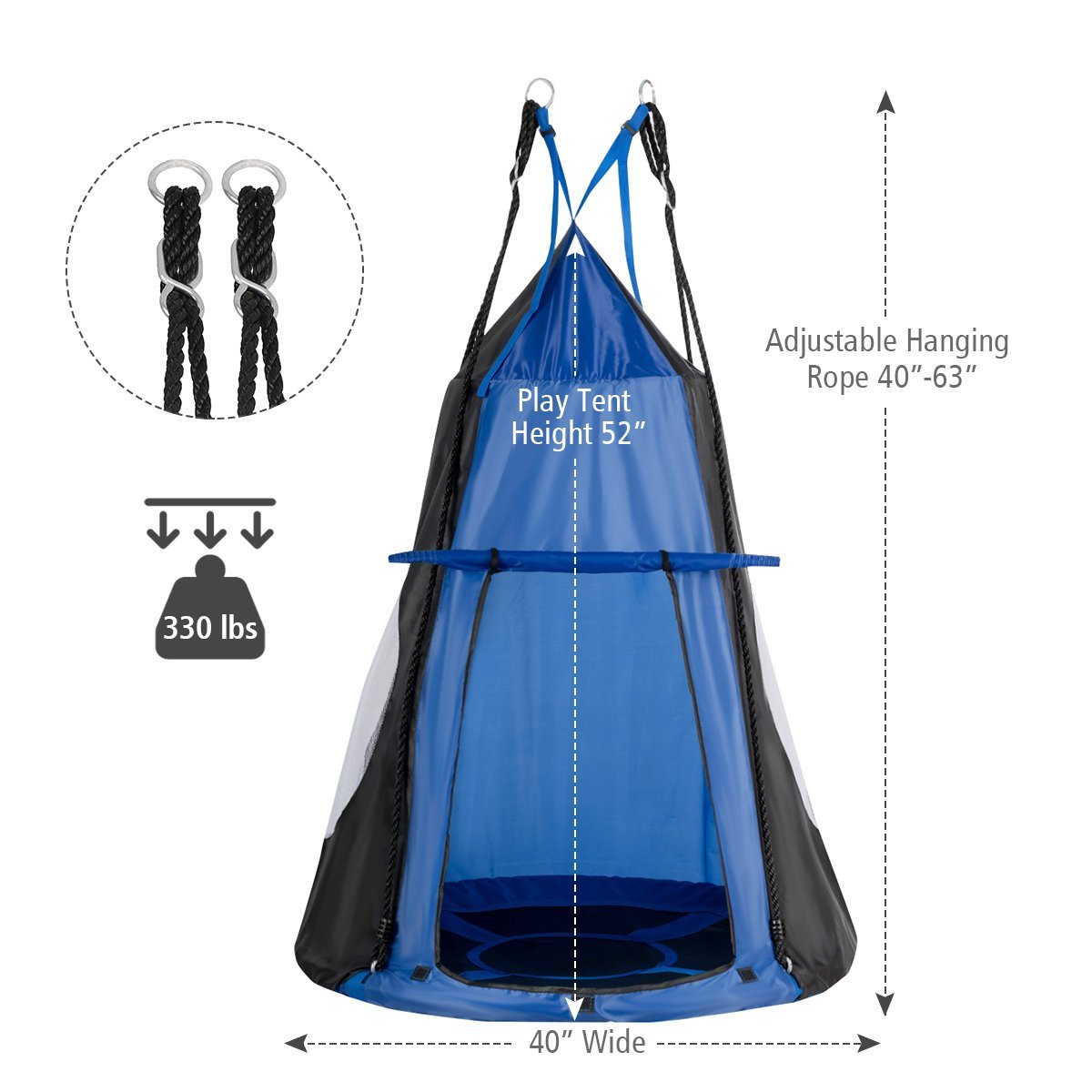 2-in-1 40 Inch Kids Hanging Chair Detachable Swing Tent Set, Blue Swing & Playsets   at Gallery Canada