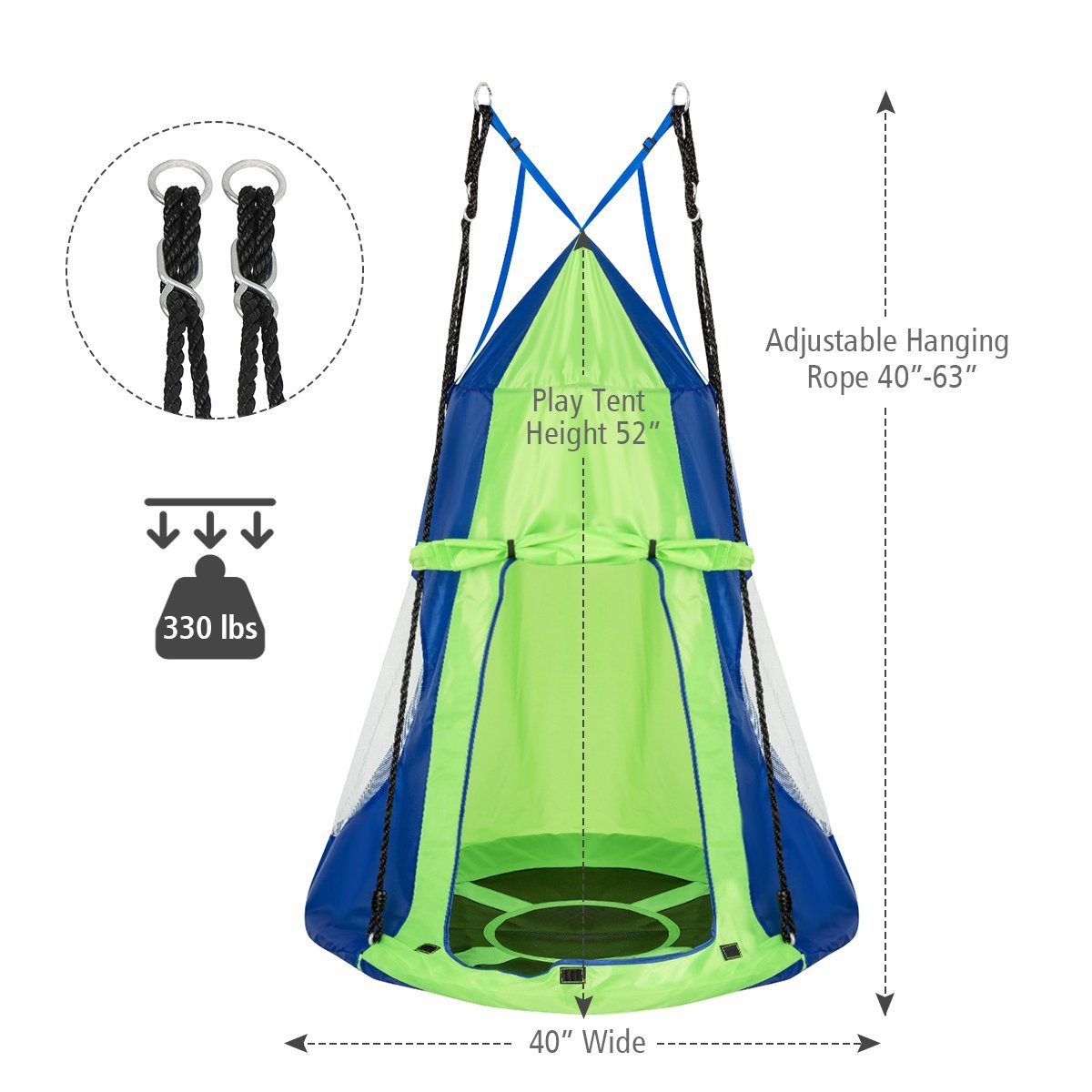 2-in-1 40 Inch Kids Hanging Chair Detachable Swing Tent Set, Green Swing & Playsets   at Gallery Canada