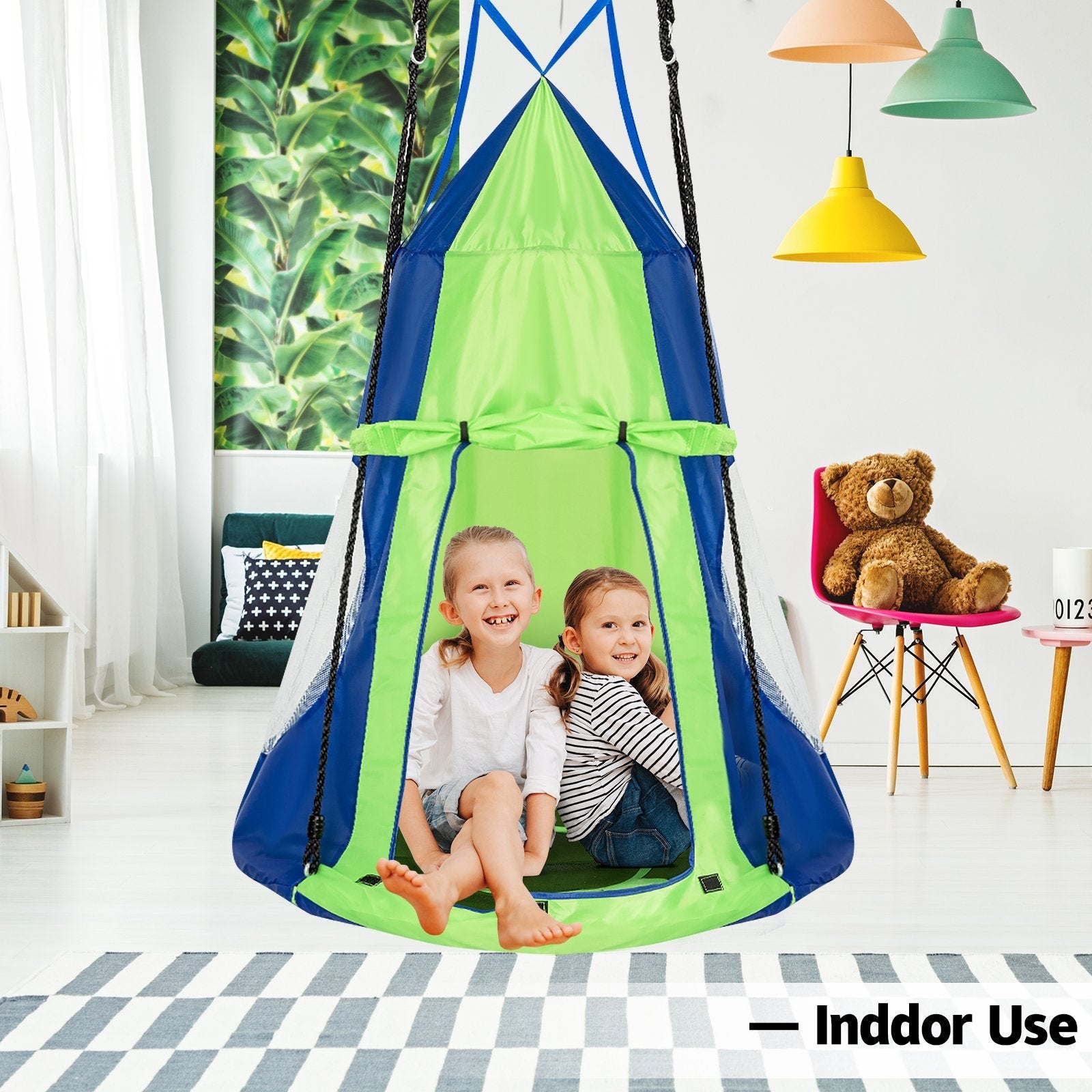 2-in-1 40 Inch Kids Hanging Chair Detachable Swing Tent Set, Green Swing & Playsets   at Gallery Canada