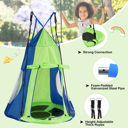 2-in-1 40 Inch Kids Hanging Chair Detachable Swing Tent Set, Green Swing & Playsets   at Gallery Canada