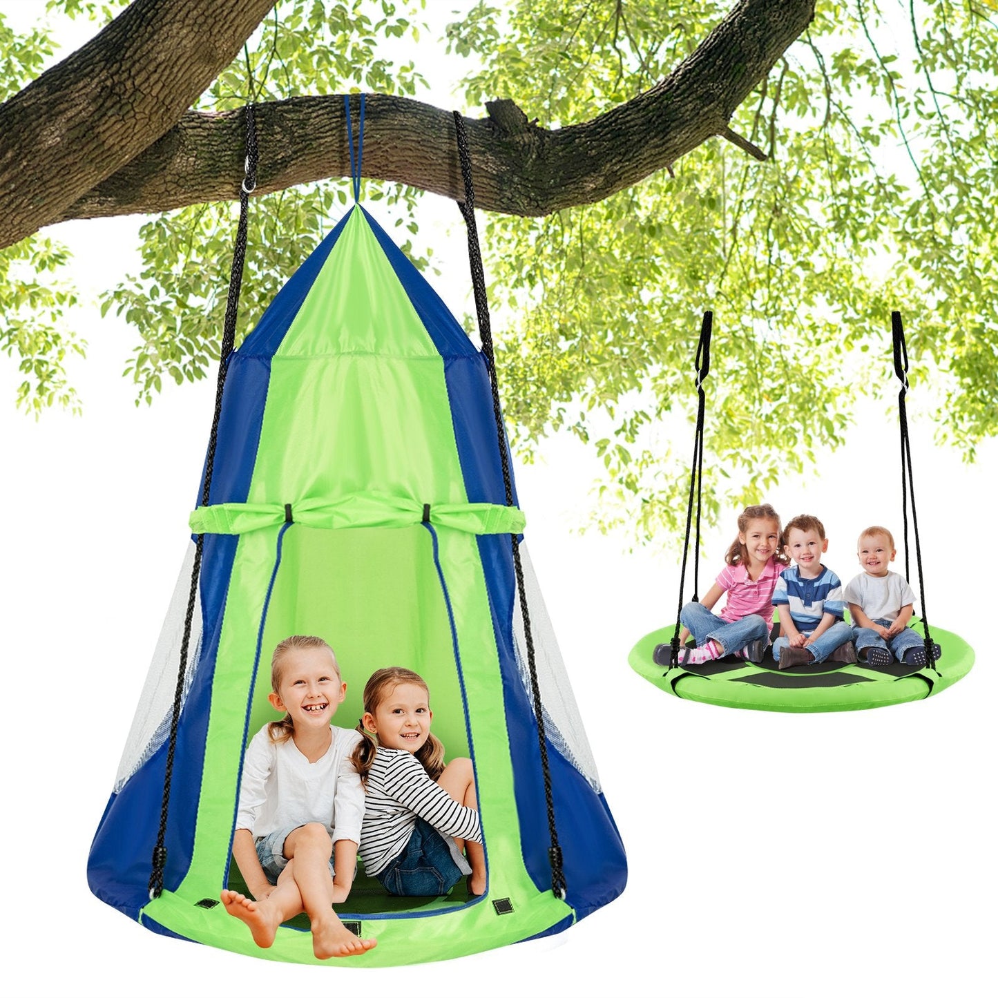 2-in-1 40 Inch Kids Hanging Chair Detachable Swing Tent Set, Green Swing & Playsets   at Gallery Canada