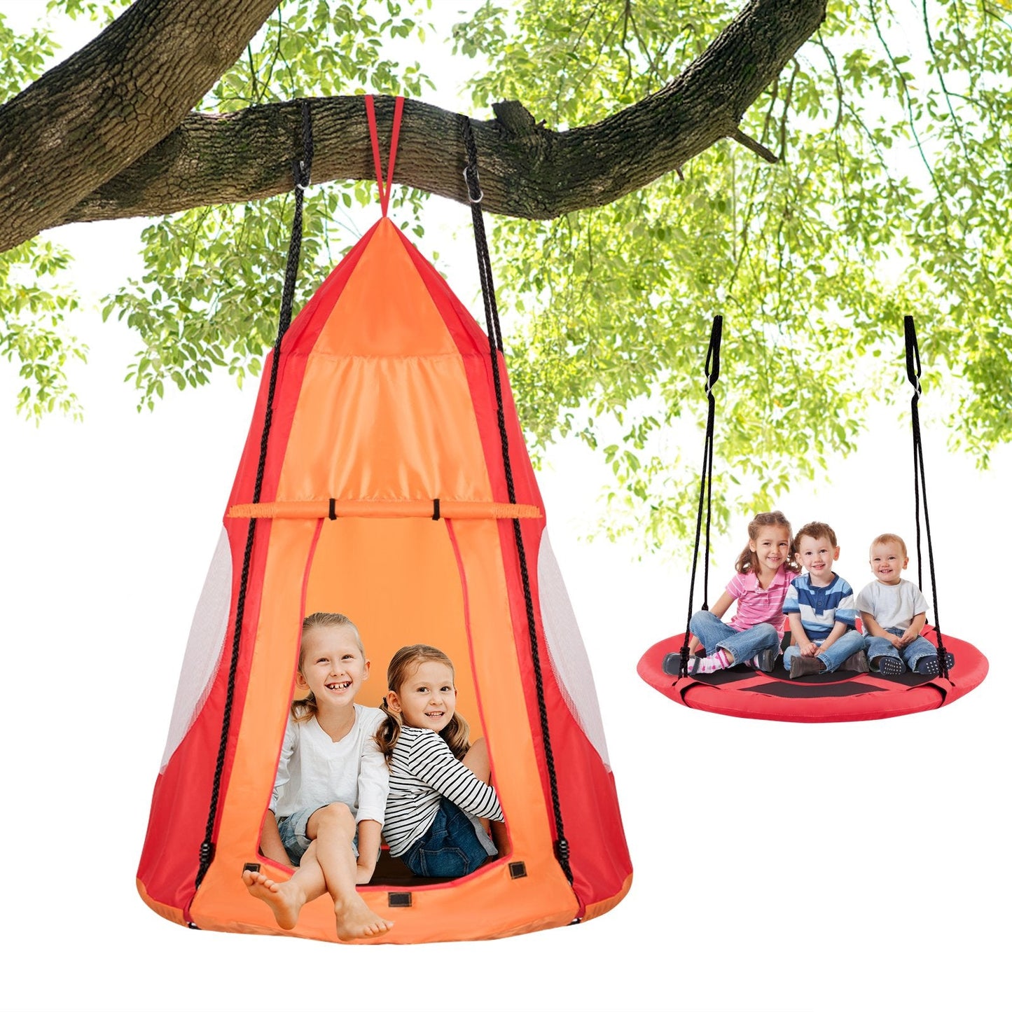 2-in-1 40 Inch Kids Hanging Chair Detachable Swing Tent Set, Orange Swing & Playsets   at Gallery Canada