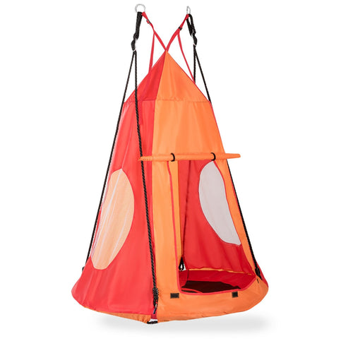 2-in-1 40 Inch Kids Hanging Chair Detachable Swing Tent Set, Orange