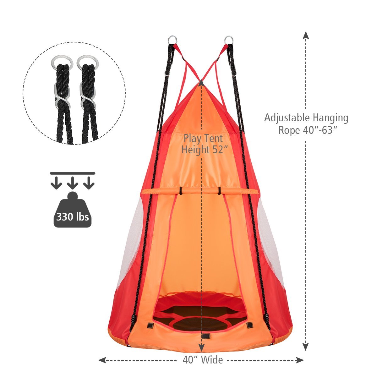 2-in-1 40 Inch Kids Hanging Chair Detachable Swing Tent Set, Orange Swing & Playsets   at Gallery Canada