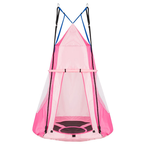 2-in-1 40 Inch Kids Hanging Chair Detachable Swing Tent Set, Pink