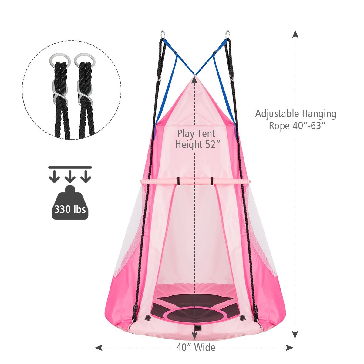 2-in-1 40 Inch Kids Hanging Chair Detachable Swing Tent Set, Pink Swing & Playsets   at Gallery Canada