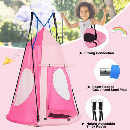 2-in-1 40 Inch Kids Hanging Chair Detachable Swing Tent Set, Pink Swing & Playsets   at Gallery Canada